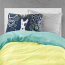 Blue Flowers Bull Terrier Fabric Standard Pillowcase – Artistic Decorative Front, White Back BB5060PILLOWCASE