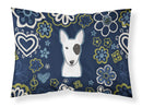 Blue Flowers Bull Terrier Fabric Standard Pillowcase – Artistic Decorative Front, White Back BB5060PILLOWCASE
