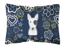 Blue Flowers Bull Terrier Canvas Fabric Decorative Pillow BB5060PW1216