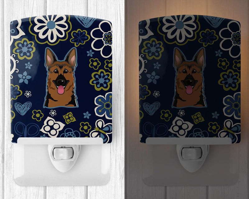 Blue Flowers German Shepherd Ceramic Night Light BB5062CNL