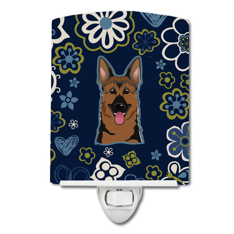 Blue Flowers German Shepherd Ceramic Night Light BB5062CNL