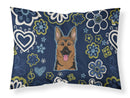Blue Flowers German Shepherd Fabric Standard Pillowcase – Artistic Decorative Front, White Back BB5062PILLOWCASE