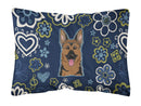 Blue Flowers German Shepherd Canvas Fabric Decorative Pillow BB5062PW1216