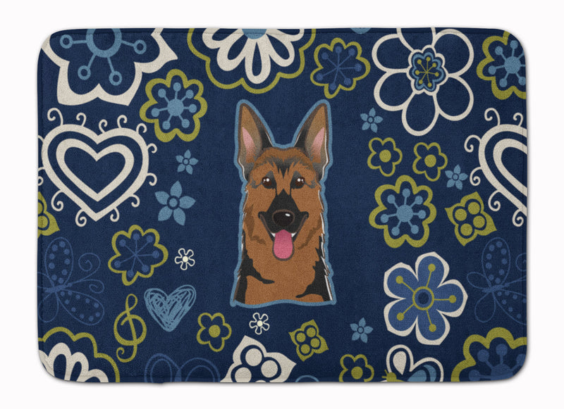 Blue Flowers German Shepherd Machine Washable Memory Foam Mat BB5062RUG