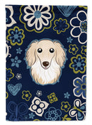Blue Flowers Longhair Creme Dachshund Garden Flag - Outdoor Decorative Yard Flag BB5063GF