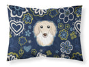 Blue Flowers Longhair Creme Dachshund Fabric Standard Pillowcase – Artistic Decorative Front, White Back BB5063PILLOWCASE