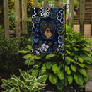 Blue Flowers Longhair Black and Tan Dachshund Garden Flag - Outdoor Decorative Yard Flag BB5064GF