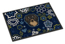 Blue Flowers Longhair Black and Tan Dachshund Doormat - 24x36 Decorative Floor Mat – Indoor/Outdoor Rug with Artistic Flair BB5064JMAT