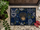 Blue Flowers Longhair Black and Tan Dachshund Doormat - 18x27 Decorative Floor Mat – Indoor/Outdoor Rug with Artistic Flair BB5064MAT