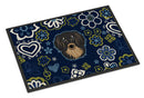 Blue Flowers Longhair Black and Tan Dachshund Doormat - 18x27 Decorative Floor Mat – Indoor/Outdoor Rug with Artistic Flair BB5064MAT