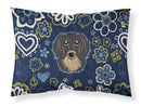 Blue Flowers Longhair Black and Tan Dachshund Fabric Standard Pillowcase – Artistic Decorative Front, White Back BB5064PILLOWCASE