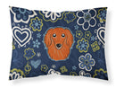 Blue Flowers Longhair Red Dachshund Fabric Standard Pillowcase – Artistic Decorative Front, White Back BB5065PILLOWCASE