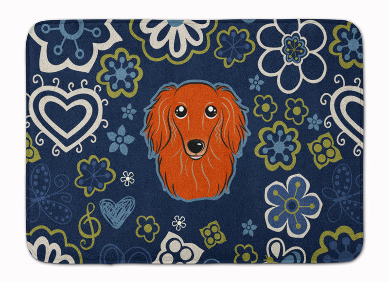 Blue Flowers Longhair Red Dachshund Machine Washable Memory Foam Mat BB5065RUG