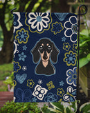 Blue Flowers Smooth Black and Tan Dachshund Garden Flag - Outdoor Decorative Yard Flag BB5066GF