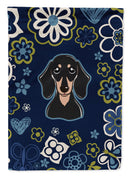 Blue Flowers Smooth Black and Tan Dachshund Garden Flag - Outdoor Decorative Yard Flag BB5066GF