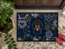 Blue Flowers Smooth Black and Tan Dachshund Doormat - 24x36 Decorative Floor Mat – Indoor/Outdoor Rug with Artistic Flair BB5066JMAT