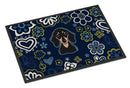 Blue Flowers Smooth Black and Tan Dachshund Doormat - 24x36 Decorative Floor Mat – Indoor/Outdoor Rug with Artistic Flair BB5066JMAT