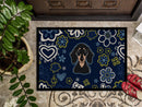 Blue Flowers Smooth Black and Tan Dachshund Doormat - 18x27 Decorative Floor Mat – Indoor/Outdoor Rug with Artistic Flair BB5066MAT