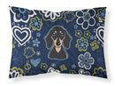 Blue Flowers Smooth Black and Tan Dachshund Fabric Standard Pillowcase – Artistic Decorative Front, White Back BB5066PILLOWCASE