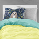 Blue Flowers Cocker Spaniel Fabric Standard Pillowcase – Artistic Decorative Front, White Back BB5067PILLOWCASE