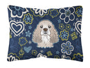 Blue Flowers Cocker Spaniel Canvas Fabric Decorative Pillow BB5067PW1216