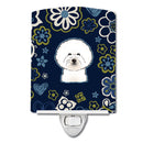 Blue Flowers Bichon Frise Ceramic Night Light BB5068CNL