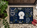 Blue Flowers Bichon Frise Doormat - 18x27 Decorative Floor Mat – Indoor/Outdoor Rug with Artistic Flair BB5068MAT