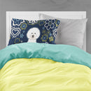 Blue Flowers Bichon Frise Fabric Standard Pillowcase – Artistic Decorative Front, White Back BB5068PILLOWCASE