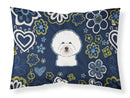 Blue Flowers Bichon Frise Fabric Standard Pillowcase – Artistic Decorative Front, White Back BB5068PILLOWCASE