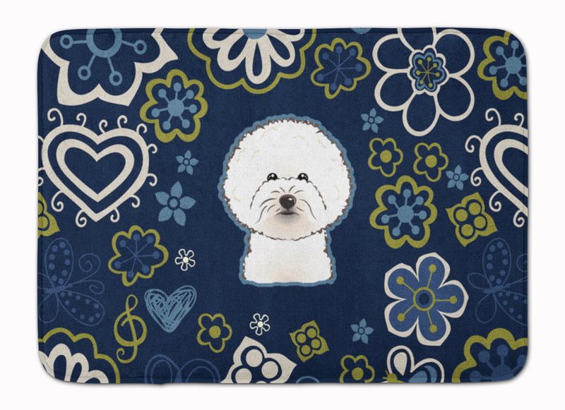 Blue Flowers Bichon Frise Machine Washable Memory Foam Mat BB5068RUG