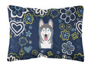 Blue Flowers Alaskan Malamute Canvas Fabric Decorative Pillow BB5069PW1216