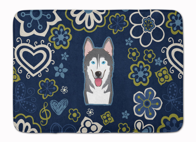 Blue Flowers Alaskan Malamute Machine Washable Memory Foam Mat BB5069RUG