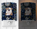 Blue Flowers English Bulldog  Ceramic Night Light BB5070CNL