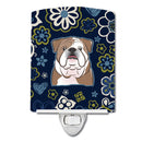 Blue Flowers English Bulldog  Ceramic Night Light BB5070CNL
