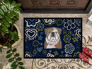 Blue Flowers English Bulldog  Doormat - 24x36 Decorative Floor Mat – Indoor/Outdoor Rug with Artistic Flair BB5070JMAT