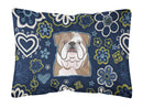 Blue Flowers English Bulldog Canvas Fabric Decorative Pillow BB5070PW1216