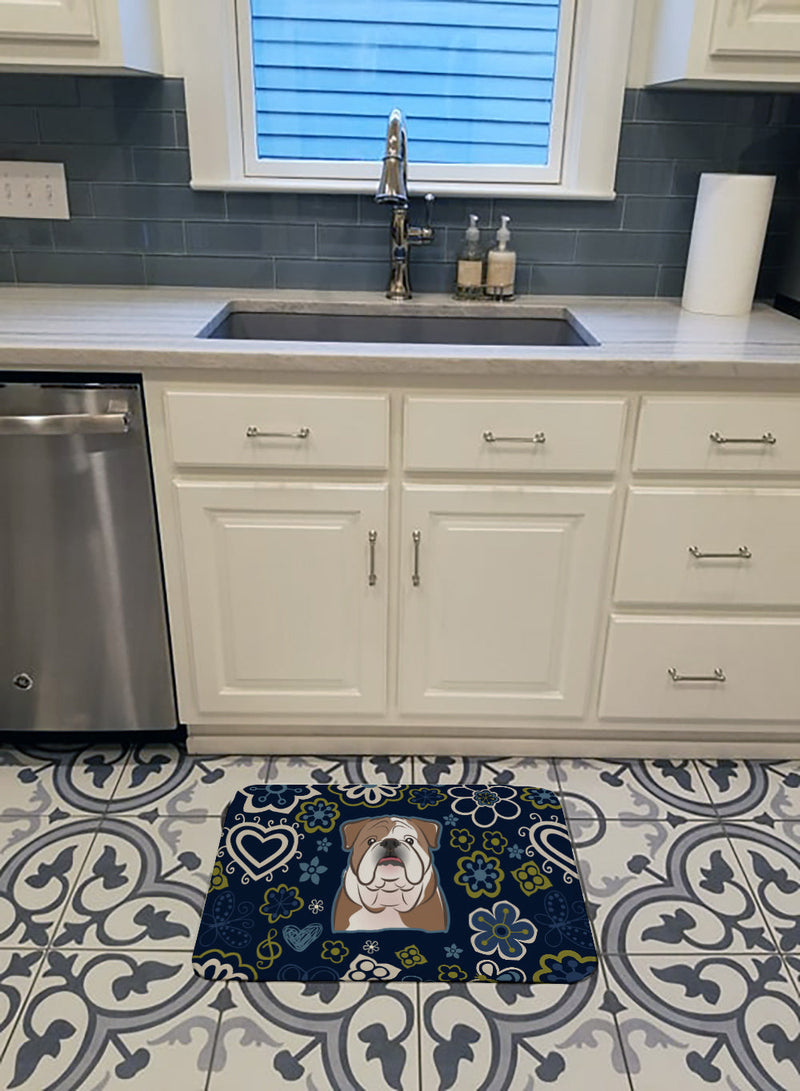 Blue Flowers English Bulldog Machine Washable Memory Foam Mat BB5070RUG