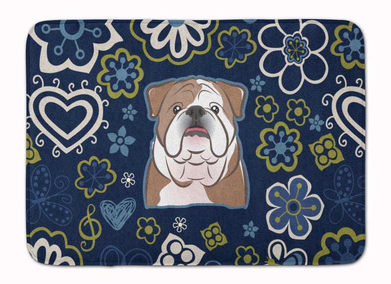 Blue Flowers English Bulldog Machine Washable Memory Foam Mat BB5070RUG