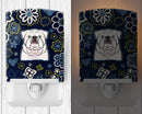 Blue Flowers White English Bulldog  Ceramic Night Light BB5071CNL