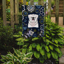 Blue Flowers White English Bulldog  Garden Flag - Outdoor Decorative Yard Flag BB5071GF