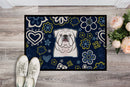 Blue Flowers White English Bulldog Doormat - 24x36 Decorative Floor Mat – Indoor/Outdoor Rug with Artistic Flair BB5071JMAT