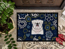 Blue Flowers White English Bulldog  Doormat - 18x27 Decorative Floor Mat – Indoor/Outdoor Rug with Artistic Flair BB5071MAT