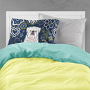 Blue Flowers White English Bulldog  Fabric Standard Pillowcase – Artistic Decorative Front, White Back BB5071PILLOWCASE