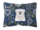 Blue Flowers White English Bulldog  Canvas Fabric Decorative Pillow BB5071PW1216