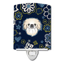 Blue Flowers Pekingese Ceramic Night Light Compact, UL-Certified, Ideal for Bedroom, Bathroom, Nursery, Hallway, Kitchen, 6x4x3, Multicolor