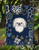 Blue Flowers Pekingese Garden Flag - Outdoor Decorative Yard Flag
