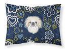 Blue Flowers Pekingese Fabric Standard Pillowcase – Artistic Decorative Front, White Back BB5072PILLOWCASE