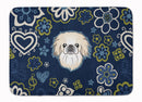 Blue Flowers Pekingese Machine Washable Memory Foam Mat BB5072RUG
