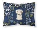 Blue Flowers Yellow Labrador Fabric Standard Pillowcase – Artistic Decorative Front, White Back BB5073PILLOWCASE