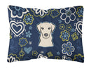 Blue Flowers Yellow Labrador Canvas Fabric Decorative Pillow BB5073PW1216